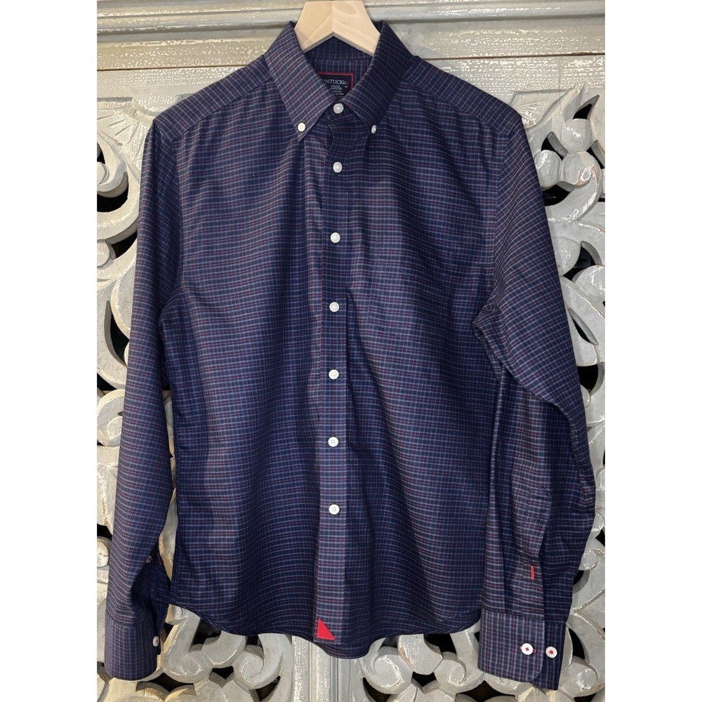 UNTUCKit Salamino WF Mens Small Wrinkle Free Button Down Shirt Navy Plaid